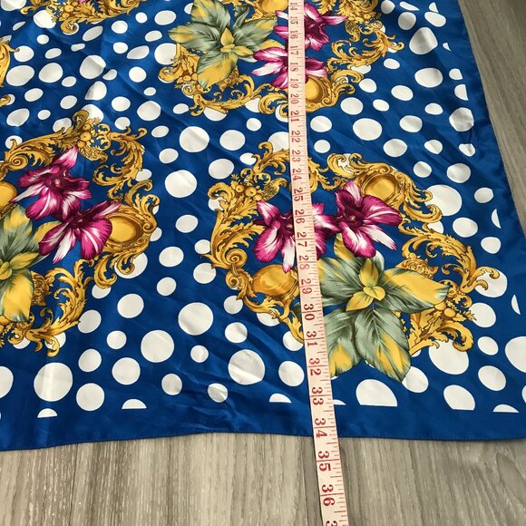 Berkshire Satin Sqare Large Scarf Blue Polka Dot Floral - Picture 2 of 7